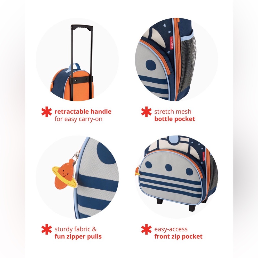 Skip Hop Spark Style Kids Carry On Rolling Luggage - Rocket - Picture 3 of 4